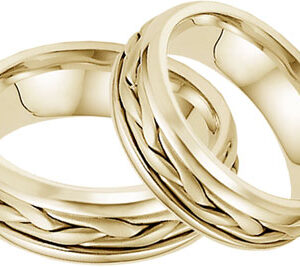 14K Yellow Gold Wide Braided Wedding Band Set