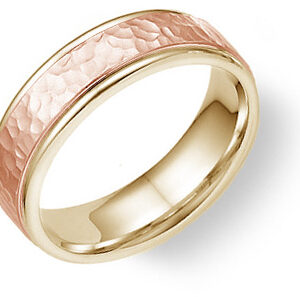 14K Yellow and Rose Gold Hammered Wedding Band Ring