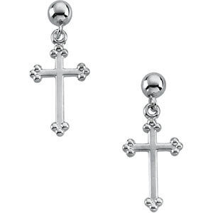 14k White Gold Budded Cross Earrings