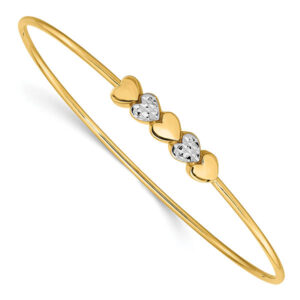 14k gold two-tone diamond-cut heart slip-on bangle bracelet