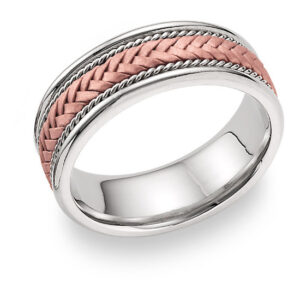 14k rose and white gold braided wedding band ring