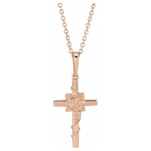 14k rose gold rose cross vine necklace