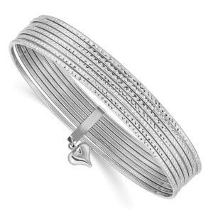 14k white gold 7 day bangle bracelet with heart charm