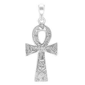 14k white gold breath of life ankh cross pendant