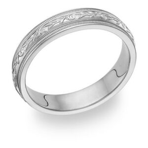 14k white gold carved paisley wedding band