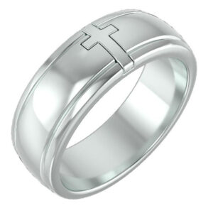 14k white gold cross of christ wedding band ring