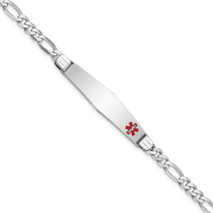 14k white gold figaro medical alert ID bracelet for women