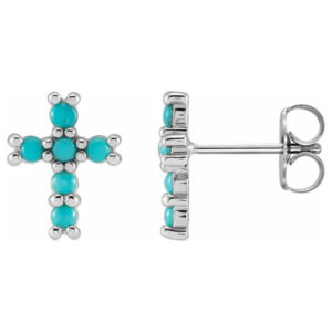 14k white gold turquoise cross earrings