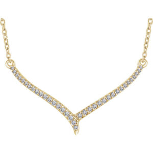 1/6 Carat Diamond "V" Bar Necklace in 14K Gold, 16" - 18"