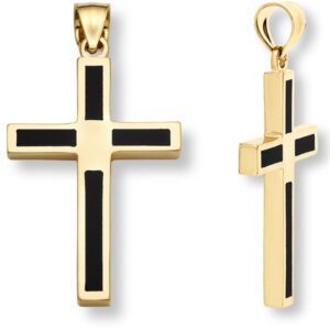 18K Gold Onyx Cross Pendant