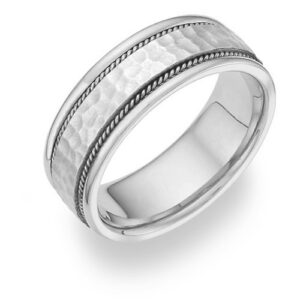 18K White Gold Hammered Brushed Wedding Band