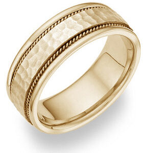 18K Yellow Gold Hammered Brushed Wedding Band