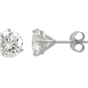 2 Carat Moissanite Stud Earrings with Trinity Prong in 14K White Gold