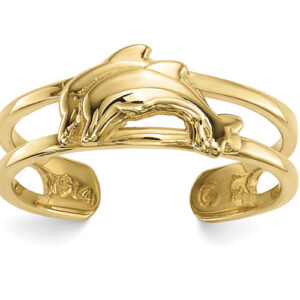 2 Dolphins Toe Ring, 14K Gold