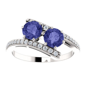 2 Stone Tanzanite and Diamond Ring in 14K White Gold