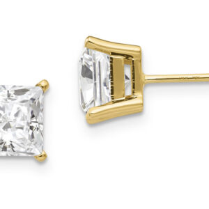 2.36 Carat Moissanite Princess-Cut Stud Earrings in 14K Yellow Gold