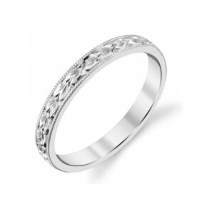 2.5mm 14K White Gold Women's Flower Wedding Band Ring