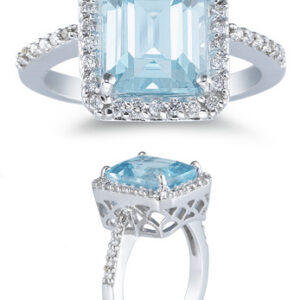 2.70 Carat Aquamarine and 0.28 Carat Diamond Ring