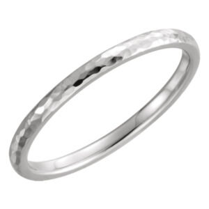 2mm 14K White Gold Hammered Wedding Band Ring