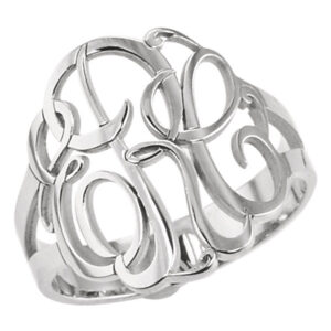 3 Letter Script Monogram Ring for Women in Sterling Silver