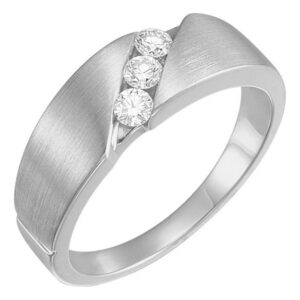 3-Stone 1/5 Carat Diamond Wedding Band Ring for Women, 14K White Gold