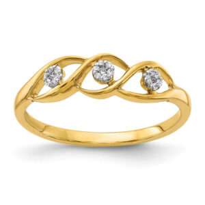 3-Stone Diamond Wave Ring, 14K Yellow Gold