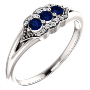 3-Stone Sapphire Tri-Set Diamond Ring, 14K White Gold