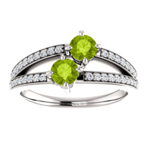 4mm Peridot and Diamond Two Stone "Only Us" Ring in 14K White Gold