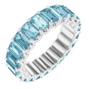 5-6 carat emerald-cut aquamarine eternity band, 14k white gold