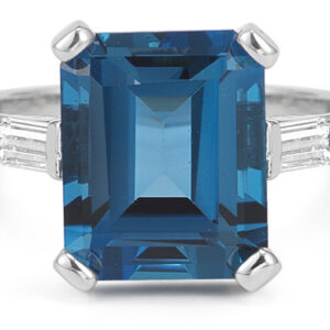 5 Carat Emerald-Cut London Blue Topaz and Diamond Ring