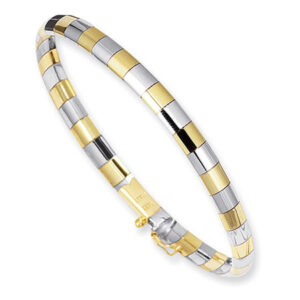 5mm Brick-Tile Omega Bangle Bracelet, 14K Two-Tone Gold