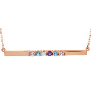 6 Stone Birthstone Bar Necklace in 14K Rose Gold