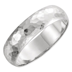 6mm 14K White Gold Domed Hammered Wedding Band Ring