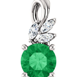6mm Emerald and Marquise Diamond Pendant