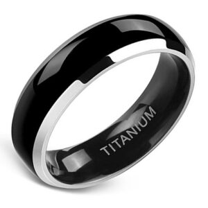 6mm - Titanium Black Domed Cut Edges 6mm Wedding Ring Band Womens Classic W/edge