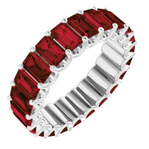 7-9 carat emerald-cut garnet eternity band, 14k white gold