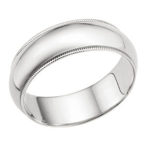 7mm Milgrain Wedding Band in 14K White Gold