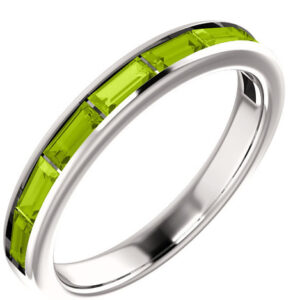 8-Stone Baguette Peridot Ring, 14K White Gold