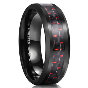 8mm - Black Tungsten Carbide Ring with Red Carbon Fiber Inlay.