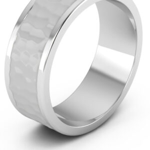 8mm Hammered Wedding Band, 14K White Gold