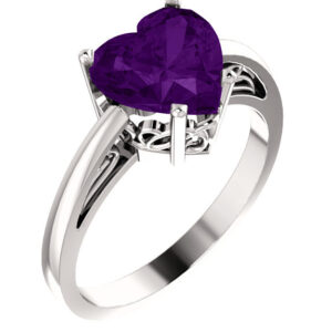 8x8mm Amethyst Heart-Cut Silver Solitaire Ring