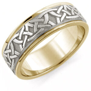 Aidan Celtic Wedding Band Ring, 14K Two-tone Gold