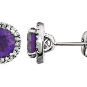 Amethyst Diamond Halo Stud Earrings