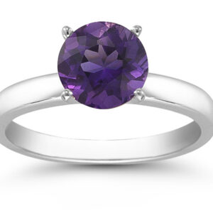 Amethyst Gemstone Solitaire Ring in 14K White Gold