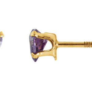 Amethyst Heart-Shaped Stud Earrings, 14K Yellow Gold