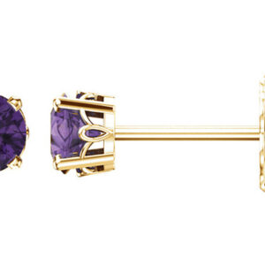 Amethyst Scroll Stud Earrings, 14K Gold