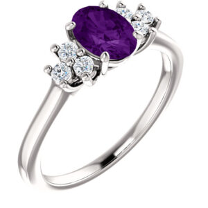 Amethyst Trinity Diamond Ring, 14K White Gold