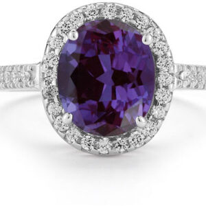 Amethyst and Diamond Cocktail Ring in 14K White Gold