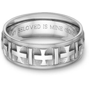 Ancient Cross Wedding Band Ring in 14K White Gold