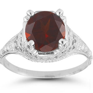 Antique-Style Floral Garnet Ring in Sterling Silver